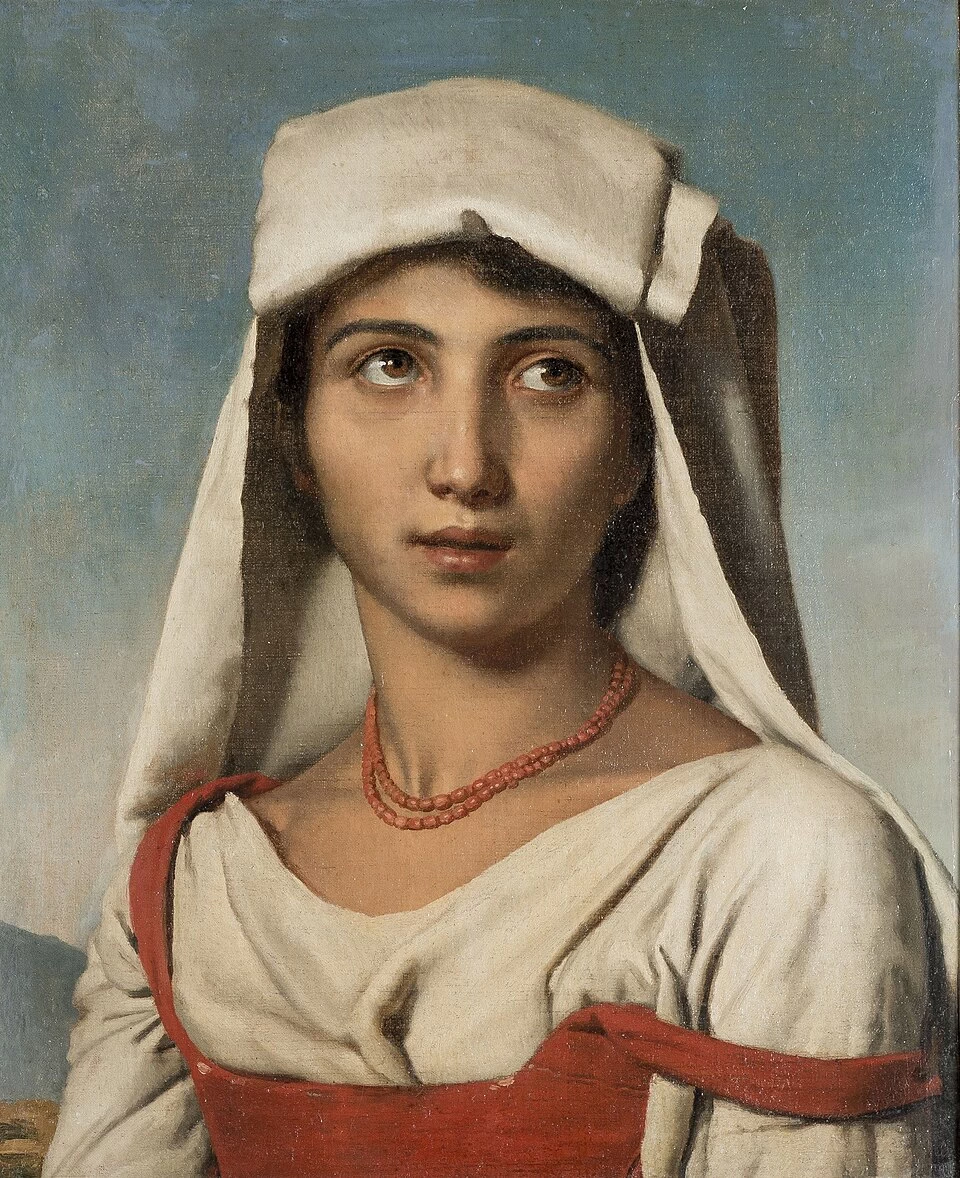 Giovane napoletana con fazzoletto bianco e collana di corallo